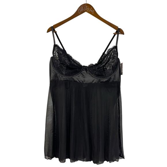 Cosmopolitan Babydoll Lingerie Set Black 3X NWT Semi Sheer Plus Size - Picture 1 of 7